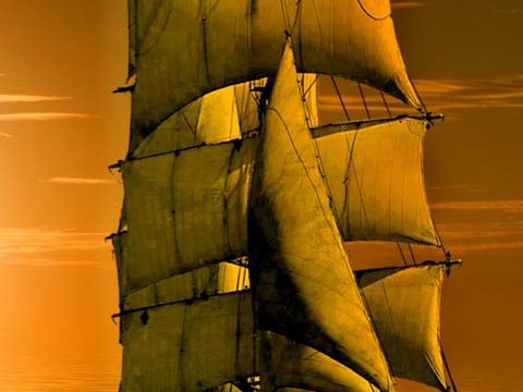 schooner boat sunset yellow orange ocean wallpaper background phone