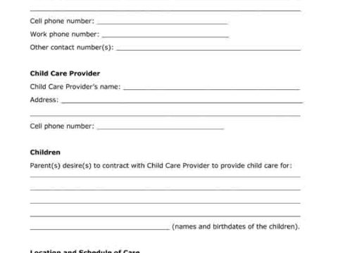 child care agreement free printable form pdf