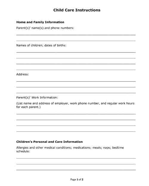 child care info sheet free legal form pdf printable babysitter