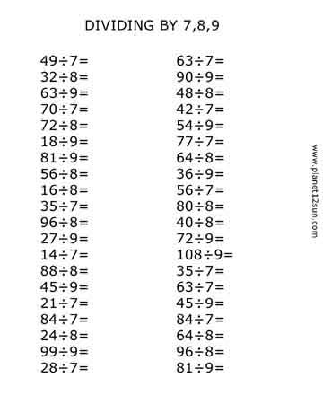 dividing by 7,8,9