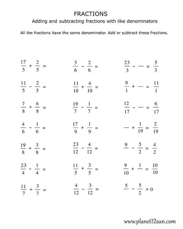 fractions- add, subtract